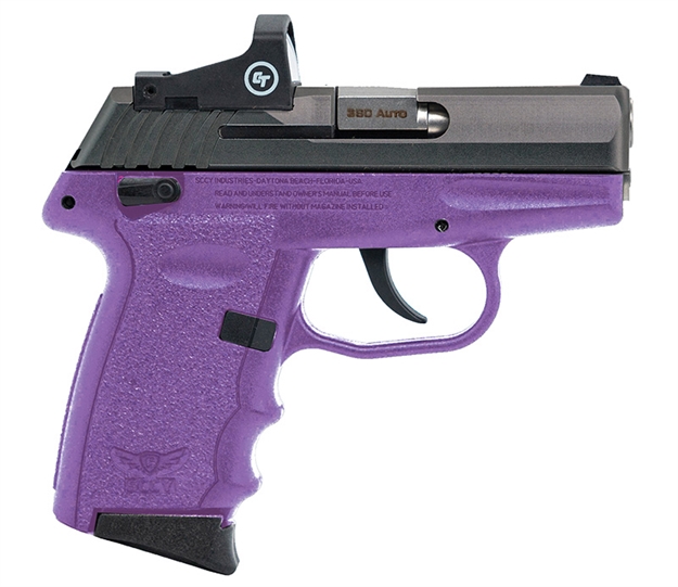 Picture of Sccy Industries Semi-Auto Pistol, 380 Acp, 3.1" Bbl, Blk Slide, Purple Grip, Crimson Trace Red Dot Sight, Manuel Safety 10+1