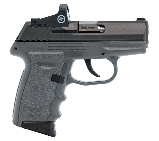 Picture of Sccy Industries Semi-Auto Pistol, 380 Acp, 3.1" Bbl, Blk Slide, Sniper Gray Grip, Crimson Trace Red Dot Sight, NO External Safety 10+1