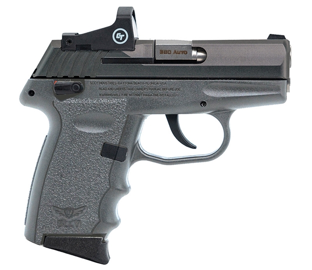 Picture of Sccy Industries Semi-Auto Pistol, 380 Acp, 3.1" Bbl, Sniper Gray Slide, Blk Grip, Crimson Trace Red Dot Sight, Manuel Safety 10+1
