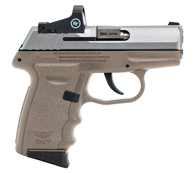 Picture of Sccy Industries Semi-Auto Pistol, 380 Acp, 3.1" Bbl, Two-Tone, Ss, Dark Earth, Crimson Trace Red Dot Sight, NO External Safety 10+1