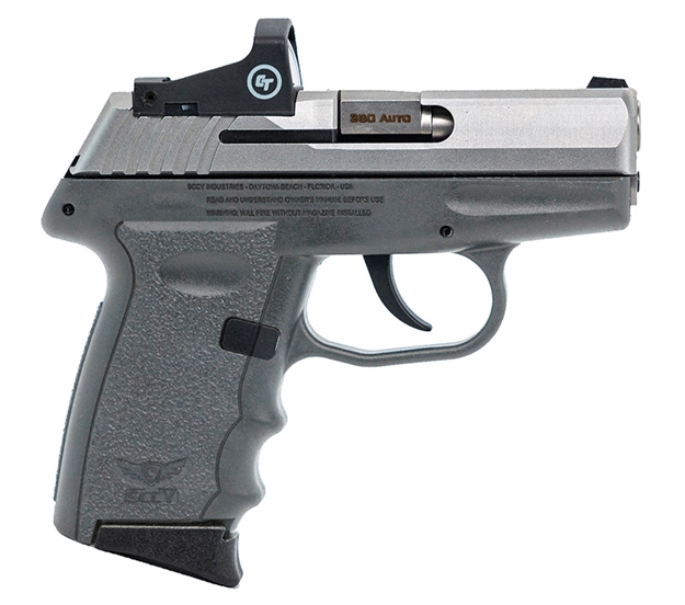 Picture of Sccy Industries Semi-Auto Pistol, 380 Acp, 3.1" Bbl, Two-Tone, Ss, Sniper Gray, Crimson Trace Red Dot Sight, NO External Safety 10+1