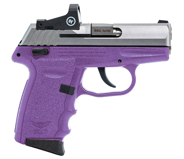 Picture of Sccy Industries Semi-Auto Pistol, 380 Acp, 3.1", Two-Tone, Ss, Purple Grip, Crimson Trace Red Dot Sight, Manuel Safety, 10+1 Rnd