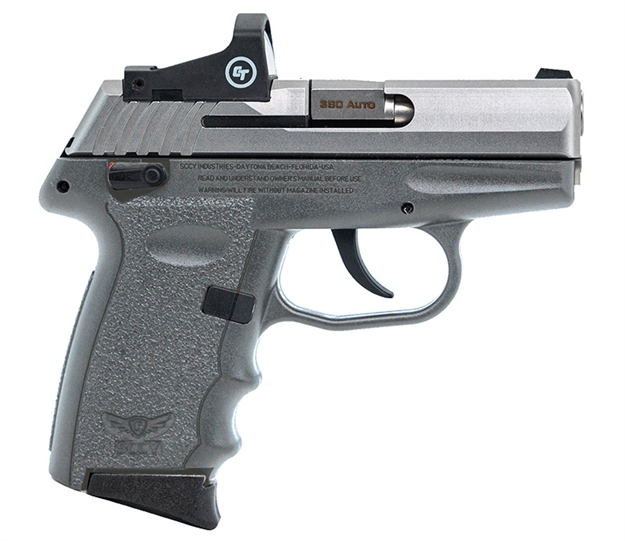 Picture of Sccy Industries Semi-Auto Pistol, 380 Acp, 3.1", Two-Tone, Ss, Sniper Gray Grip, Crimson Trace Red Dot Sight, Manuel Safety, 10+1 Rnd
