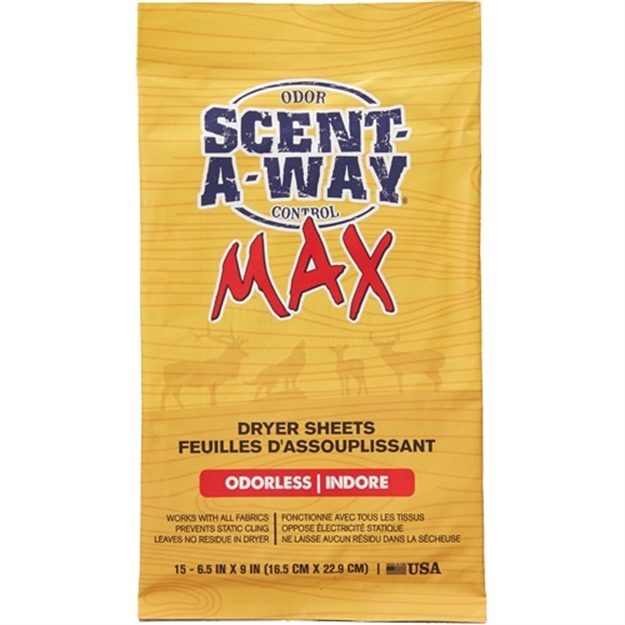Picture of  Scent-A-Way 07707 Max Dryer Sheets Odor Eliminator Odorless Scent Dryer Sheet 15 Per Pkg 021291077076