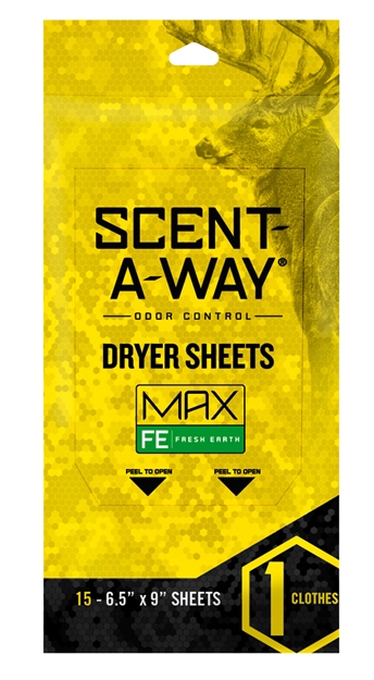 Picture of  Scent-A-Way 07708 Max Dryer Sheets Odor Eliminator Earth 15 Per Pkg