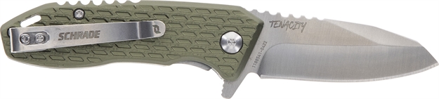 Picture of  Schrade 1159317 Tenacity  Folding Modified Drop Point Part Serrated Satin Aus-10A SS Blade, Green Aluminum Handle
