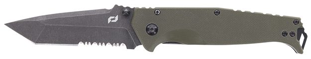 Picture of  Schrade 1159324 Melee  3.50" Folding Tanto Part Serrated Dark Stonewash D2 Steel Blade 4.50" OD Green G10/Ss Handle