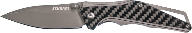 Picture of Schrade Clip Folder, Steel Handle W/Carbon Fiber Inlay, Ti-Nitride Coated 2.75" Blade, Liner Lock, Thumbstud