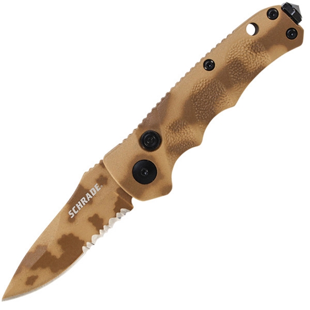 Picture of Schrade Folder 2.5 IN Desert Camo Combo Blade Aluminum Hndl
