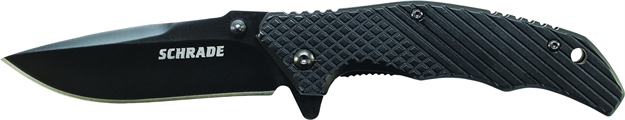 Picture of Schrade Frame Lock Folding Knife, Drop Point 3.29" Blade, Black Steel Handle
