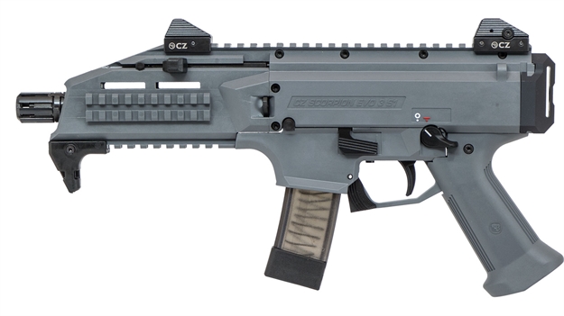 Picture of  Cz-Usa 01356 Scorpion Evo 3 S1  9Mm Luger Caliber With 7.72" Threaded Barrel, 10+1 Capacity, Overall Battleship Gray Finish, Polymer Receiver/Grip, Adjustable Sights, Top & Bottom Rails Right Hand 806703013565