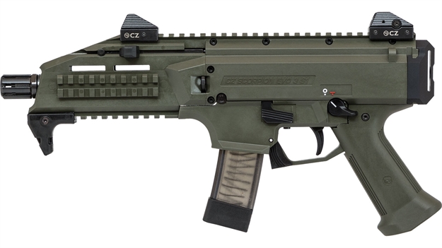 Picture of Cz-Usa 91355 Scorpion Evo 3 S1  9Mm Luger 20+1 7.72" Threaded Barrel, Olive Drab Green Polymer-Reinforced Frame, Adjustable Sights, Top & Bottom Rails, Polymer Grip W/Adjustable Reach TO Trigger D401870
