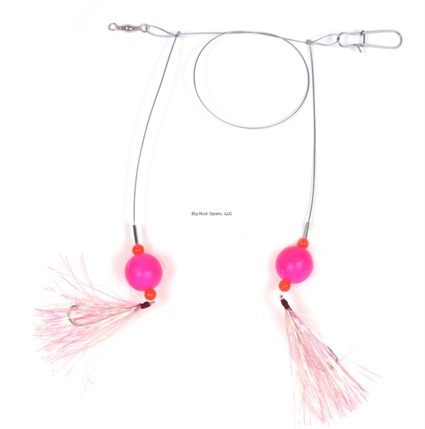Picture of Sea Striker Bluefish Fireball Rig, 3/4" Pink Floats, 60Lb Nylon Coated Wire, #4 Hooks W/Mylar