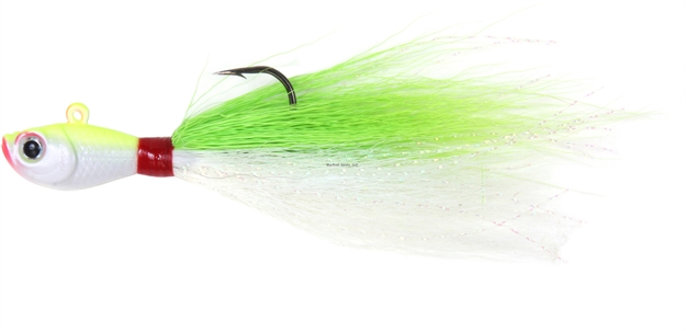 Picture of Sea Striker Bucktail Jig, 1 1/2 Oz, Holographic Eyes, Blk Nickel Hook, Chartreuse/White Head/Chartreuse/White Tail