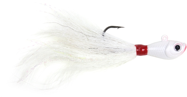 Picture of Sea Striker Bucktail Jig, 1 1/2 Oz, Holographic Eyes, Blk Nickel Hook, White Head/White Tail