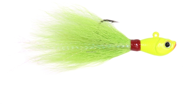 Picture of Sea Striker Bucktail Jig, 1 Oz, Holographic Eyes, Blk Nickel Hook, Chartreuse Head/Chartreuse Tail