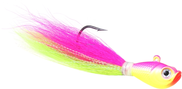 Picture of Sea Striker Bucktail Jig, 1 Oz, Holographic Eyes, Blk Nickel Hook, Electric Chicken