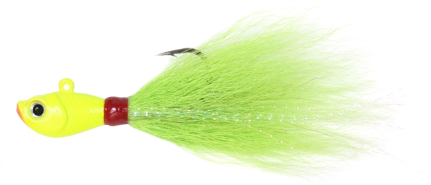 Picture of Sea Striker Bucktail Jig, 3/4 Oz, Holographic Eyes, Blk Nickel Hook, Chartreuse Head/Chartreuse Tail