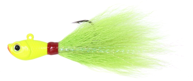 Picture of Sea Striker Bucktail Jig, 4 Oz, Holographic Eyes, Blk Nickel Hook, Chartreuse Head/Chartreuse Tail