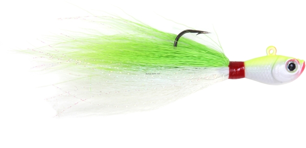 Picture of Sea Striker Bucktail Jig, 4 Oz, Holographic Eyes, Blk Nickel Hook, Chartreuse/White Head/Chartreuse/White Tail