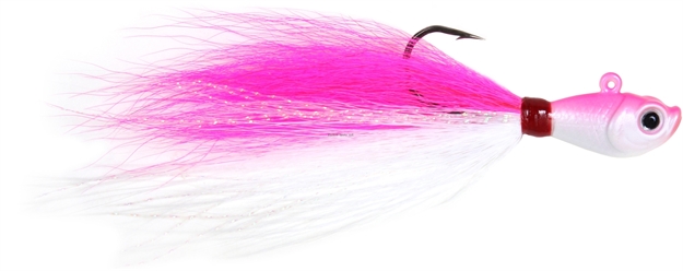 Picture of Sea Striker Bucktail Jig, 4 Oz, Holographic Eyes, Blk Nickel Hook, Pink/White Head/Pink/White Tail
