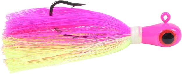 Picture of Sea Striker Bucktail Jig, 8 Oz, Holographic Eyes, Blk Nickel Hook, Electric Chicken