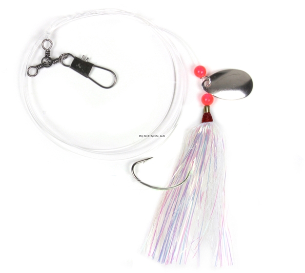 Picture of Sea Striker Captain's Flounder/Fluke Rig, Pearl Mylar Silver Blade, 32" 40 LB Mono, 1/0 Wide Gap Hook, 3-Way