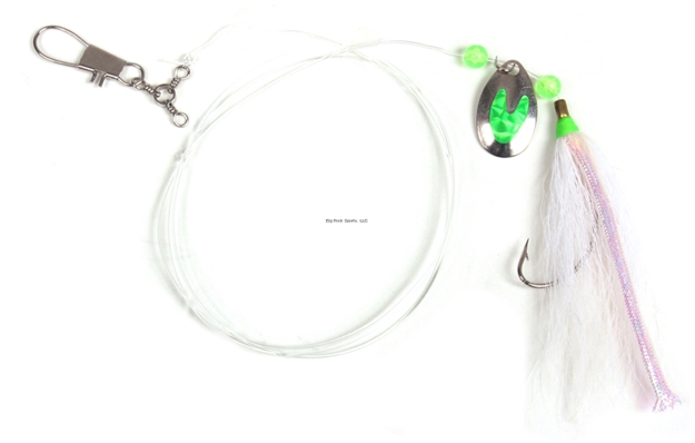 Picture of Sea Striker Captain's Flounder/Fluke Rig, Wht Silver/Chartreuse Blade, 32" 40 LB Mono,, 1/0 Wide Gap Hook, Pearl Trailer