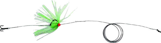 Picture of Sea Striker Carolina Live Bait King Rig #5 Solid Wire 1-2/0 Nose Hook, 1-#4 4X Treble Hook, Chartreuse Duster