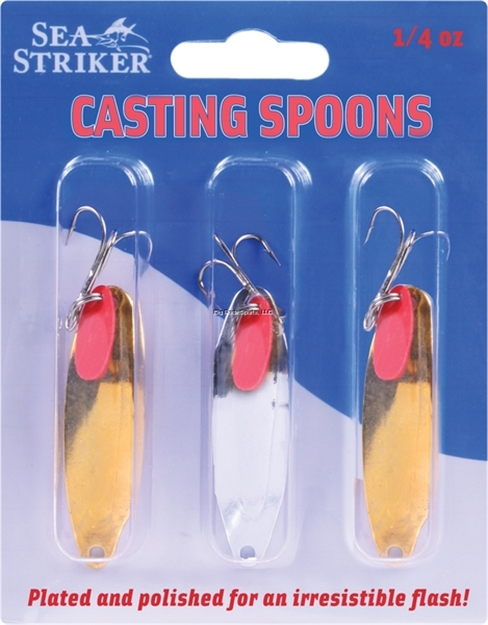 Picture of Sea Striker Casting Spoon With Teaser Tab, 1/4 Oz, 2 1/4", 1 Silver & 2 Gold