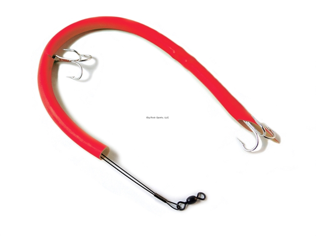 Picture of Sea Striker Deluxe Cuda Tube, 14", Two 2/0 Treble Hooks, 60 LB Sealon Wire, Fluorescent Red