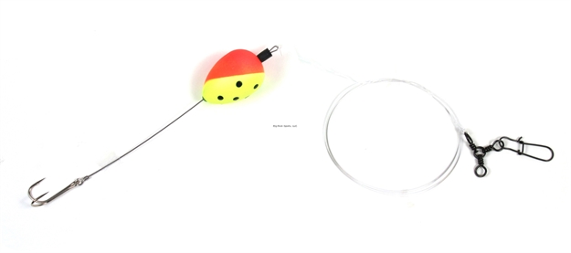 Picture of Sea Striker Deluxe Finger Mullet Rig, Removable 2/0 Double Hook, 1 1/4"  Red/Yellow W/Dots Pear Float