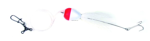 Picture of Sea Striker Deluxe Finger Mullet Rig, Removable 2/0 Double Hook W/Bucktail, 1 1/4" Red/White Pear Float