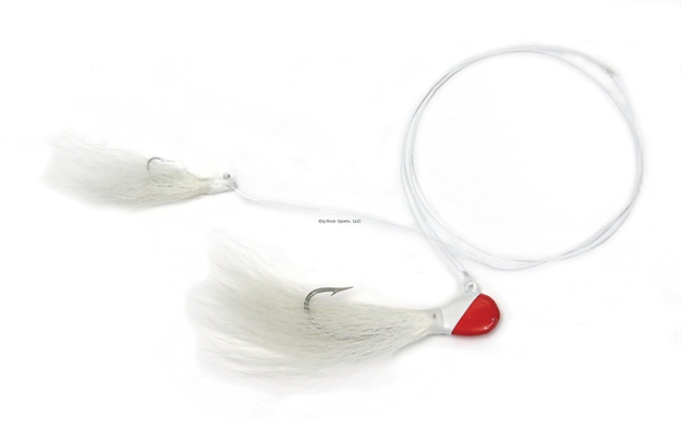 Picture of Sea Striker Double Bucktail Rig, 3/4 OZ With 1/8 OZ Trailer Jig, Red/White