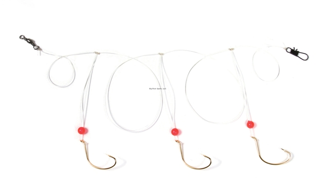 Picture of Sea Striker Pompano Rig, 3-Drop, #2 Gold Wide Gap Hooks, 25 LB Mono.