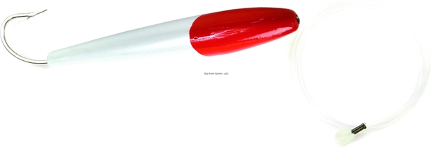 Picture of Sea Striker Rigged Cedar Plug, 4", 8/0 Hook, 8 FT 100 LB Mono Leader, Red Head/White Body