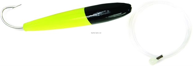Picture of Sea Striker Rigged Cedar Plug, 6", 10/0 Hook, 8 FT 150 LB Mono Leader, Black/Chartreuse