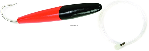 Picture of Sea Striker Rigged Cedar Plug, 6", 10/0 Hook, 8 FT 150 LB Mono Leader, Black/Fluorescent Red