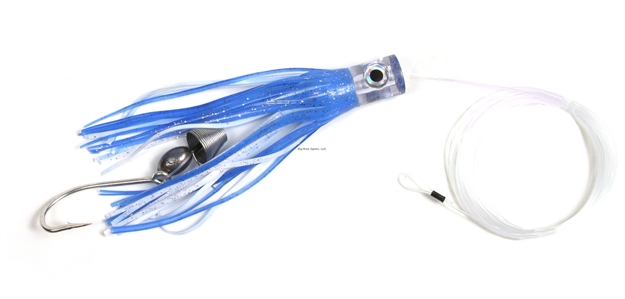Picture of Sea Striker Sea Scoundrel Ballyhoo Rig, 6", 7/0 Hook, 1/2 OZ Egg Lead, Dark Blue/White/Silver Flake