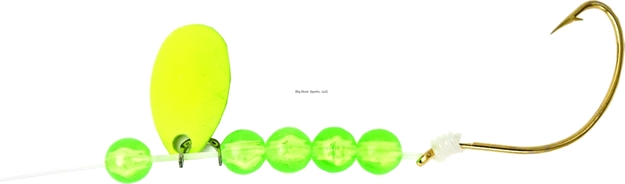 Picture of Sea Striker Snelled Hooks 6Pk Sz1/0 Gold Wide Gap, Chartreuse Beads, 12" Leader