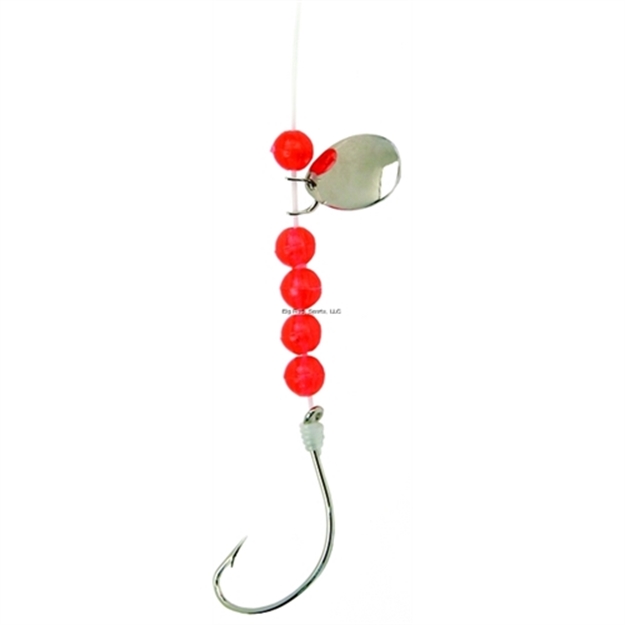 Picture of Sea Striker Snelled Hooks 6Pk Sz6 Nickel Wide Gap, Red Beads, Nickel Spinner, 12" Leader