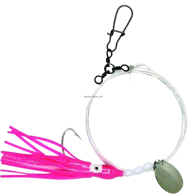 Picture of Sea Striker Squid Skirt Rig With Spinner, 3", 1/0 Wide Gap Hook, 42 IN Leader, Pink