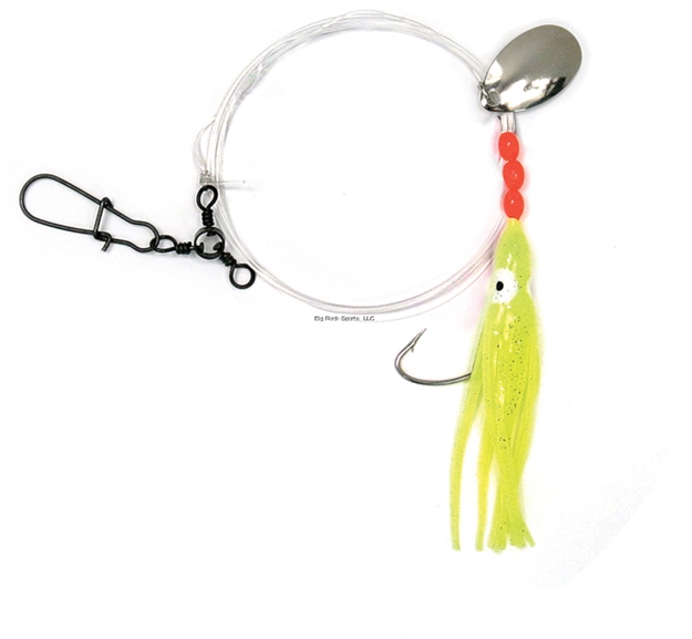 Picture of Sea Striker Squid Skirt Rig With Spinner, 3", 1/0 Wide Gap Hook, 42 IN Leader, Yellow