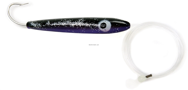 Picture of Sea Striker West Coast Rigged Cedar Plug, 6", 10/0 Hook, 4 FT 150 LB Mono Leader, Black/Purple