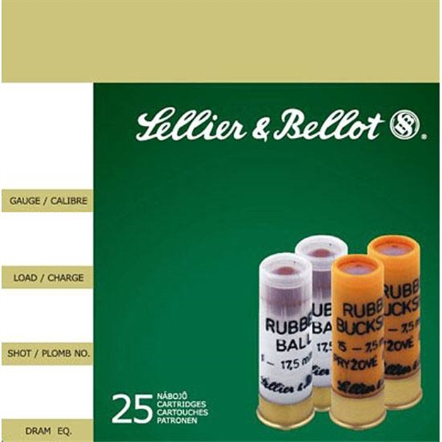 Picture of  Sellier & Bellot Sb12rsa Shotgun  12Gauge 2.75" 2 11/16Oz 15 Rubber Pellets Shot 25 Per Box/10 Case