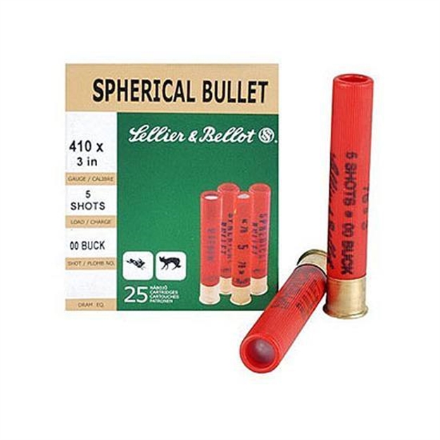 Picture of  Sellier & Bellot Sb410b Hunting  410Gauge 3" 5Pellets 5/8Oz Spherical 00Buck Shot 25 Box/20 Case 754908550197