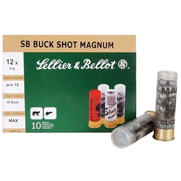 Picture of  Sellier & Bellot Sb12bsa Hunting Magnum 12Gauge 3" 15Pellets 1 7/8Oz 00Buck Shot 10 Per Box/25 Case