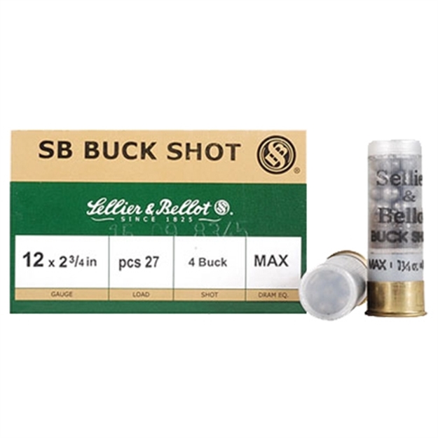 Picture of  Sellier & Bellot Sb12bsb Hunting  12 Gauge 2.75" 27 Pellets 1 1/4 OZ 4 Buck Shot 25 Bx/ 10 Case 754908532933