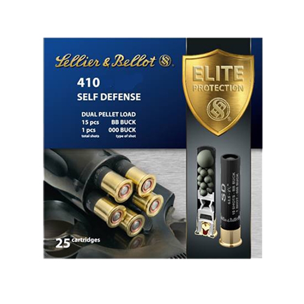 Picture of  Sellier & Bellot Sb410sdb Self Defense  410Gauge 3" 15Pellets 11/16Oz 000Buck Shot 25 Box/20 Case 754908544714