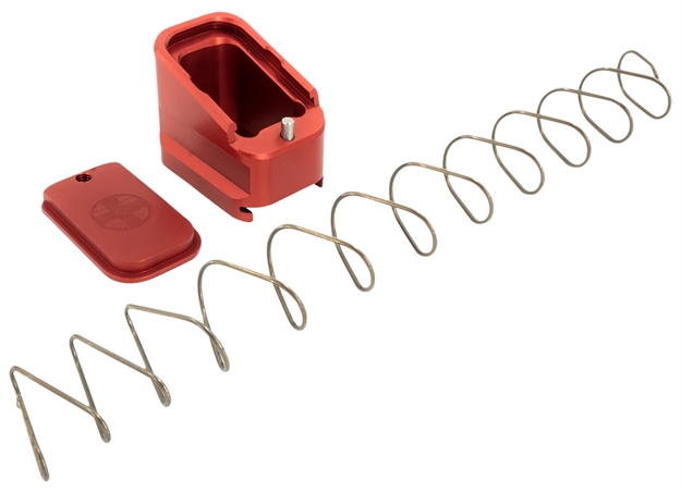Picture of  Shield Arms G17me5red Magazine Extension  +5 Extended 40 S&W/9Mm Luger  Compatible W/Glock 17/19X/22/34/35/45, Red Anodized Aluminum